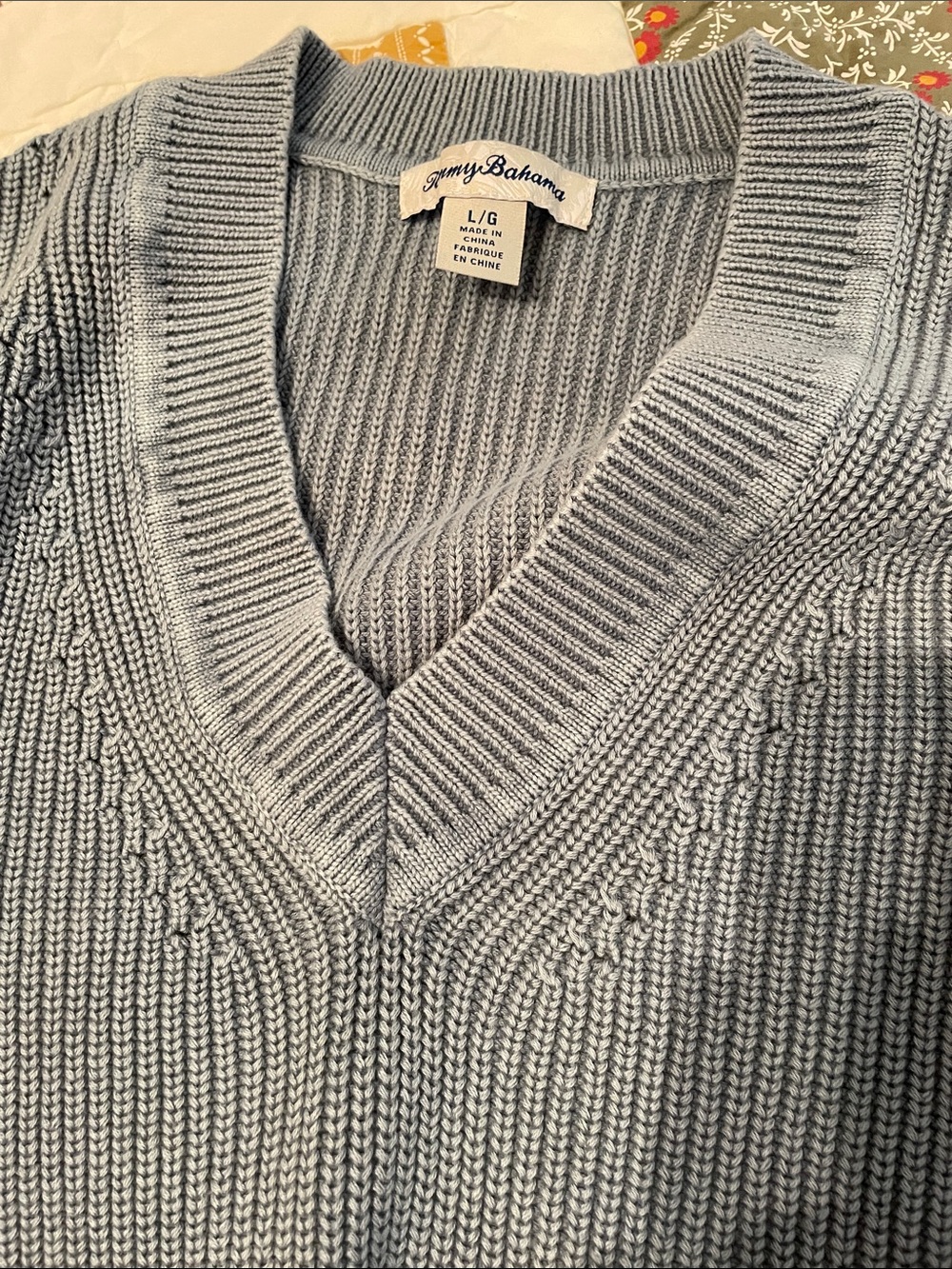 Tommy Bahama deep sky blue v neck all cotton ribbed sweater vest